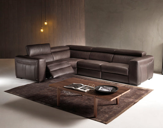 Leather couch in upscale living room