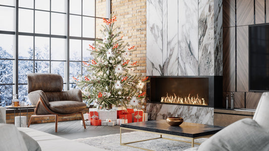 Leather chair in a beautiful home with holiday decorations