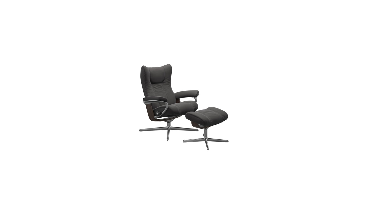 Wing Medium Cross Base Recliner and Ottoman