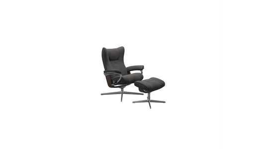 Wing Medium Cross Base Recliner and Ottoman